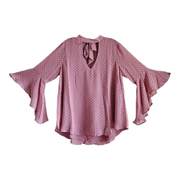 BAND OF GYPSIES BOG Women M Tunic Top Blush Pink Swiss Dot Keyhole Lined NEW 42" - Picture 1 of 9